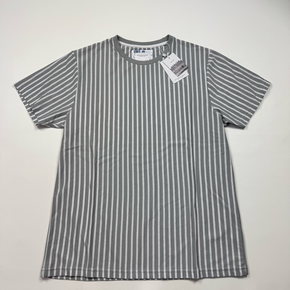 Denim & Flower Gray and White Vertical Stripe Short Sleeve Tee